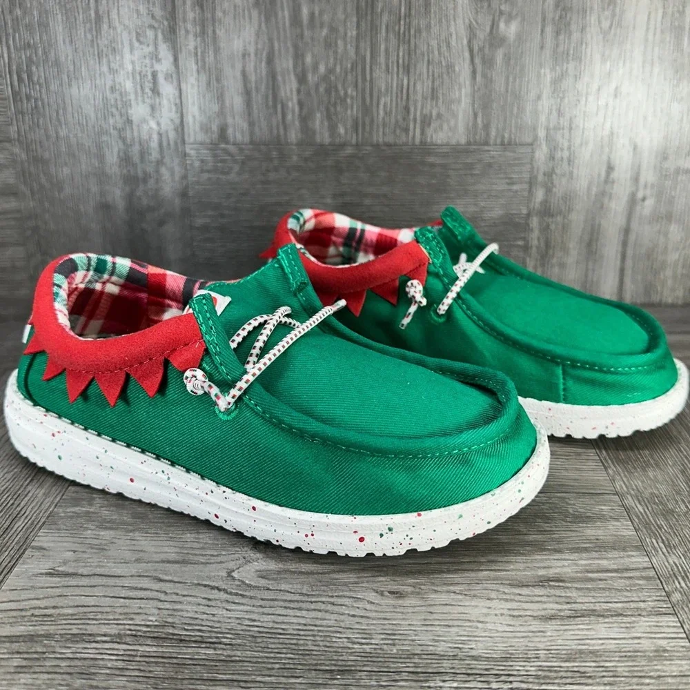 Hey Dude Wendy Elf Toddler Size 10 Green Red Christmas Holiday Slip On NEW
